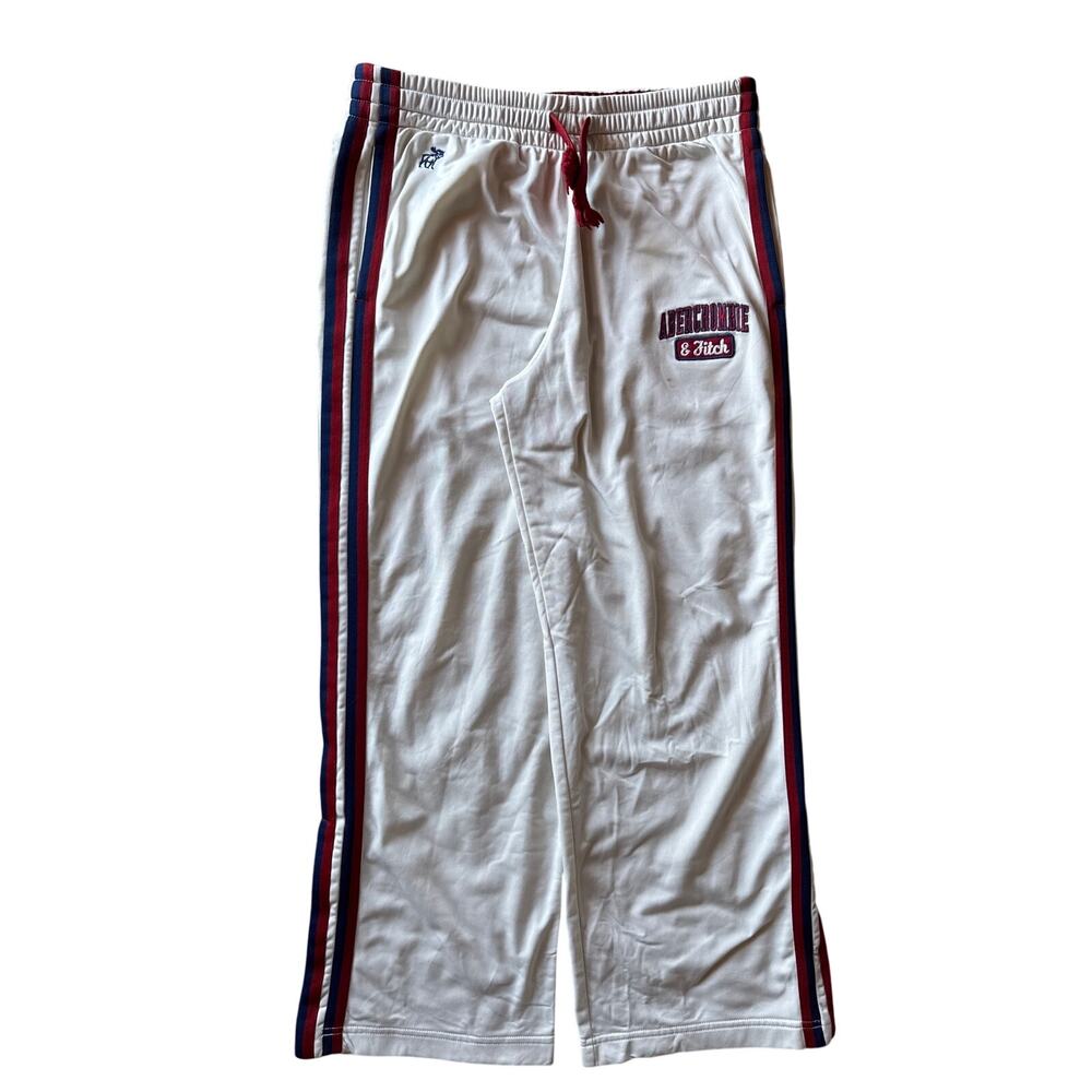 Y2K Abercrombie & Fitch White Drawstring Small Track Pants Wide Leg Button Snap